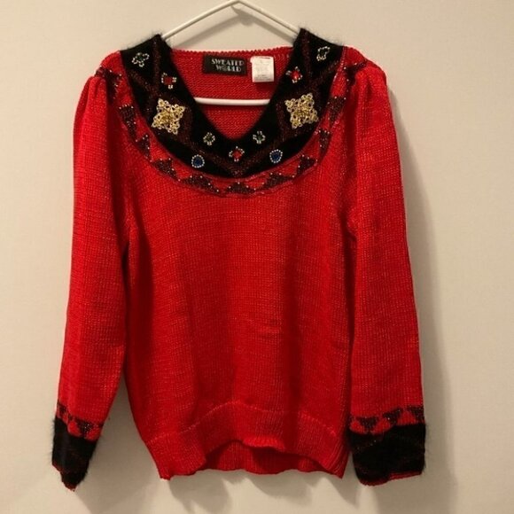 Vintage 80’s/90’s  Granny core Red Sweater - Picture 2 of 6